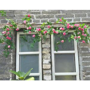 6FT Bendable Pink Rose Flower Garland, Artificial Silk Wild Roses Vine Leaves Hanging Flowers for Wall Fireplace Fence Trellis Wedding Baby Shower Room Home Spring Summer Decor(1PC)