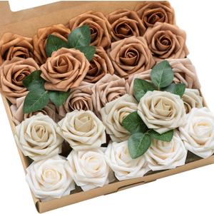 Ling's moment Artificial Flowers, 25Pcs 3" Roses in Autumn Shades, Realistic DIY Foam Floral Decor for Wedding Bouquets/Centerpieces, Outdoor Party Backdrops, Room/Table, and Garden/Pot Decorations