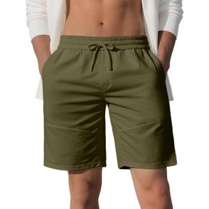 QOSOQ Men's Casual Shorts Work Dress Shorts Drawstring Stretch Summer Beach Flat Front Hybrid Shorts Lightweight Quick Dry (Green, XL)