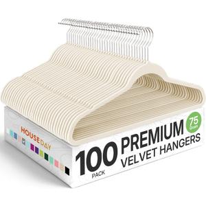 HOUSE DAY Premium Velvet Hangers 100 Pack Beige, Non-Slip Flocked Felt Hangers, Sturdy Clothes Hanger with 360 Rotatable Hook, Heavy Duty Durable Slim Coat Hanger for Closet Space Saving