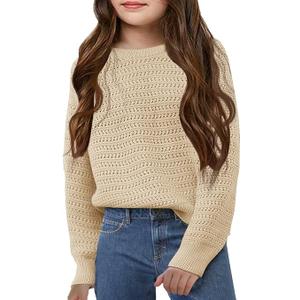 Girls Knit Sweaters Kids Fashion Chunky Crew neck 140
