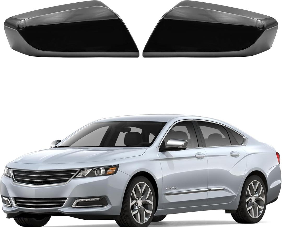 Gloss Black Side Mirror Cover Cap Fits For Chevy Impala 2014 2015 2016 2017 2018 2019 2020 Replace 22997386, 22997385