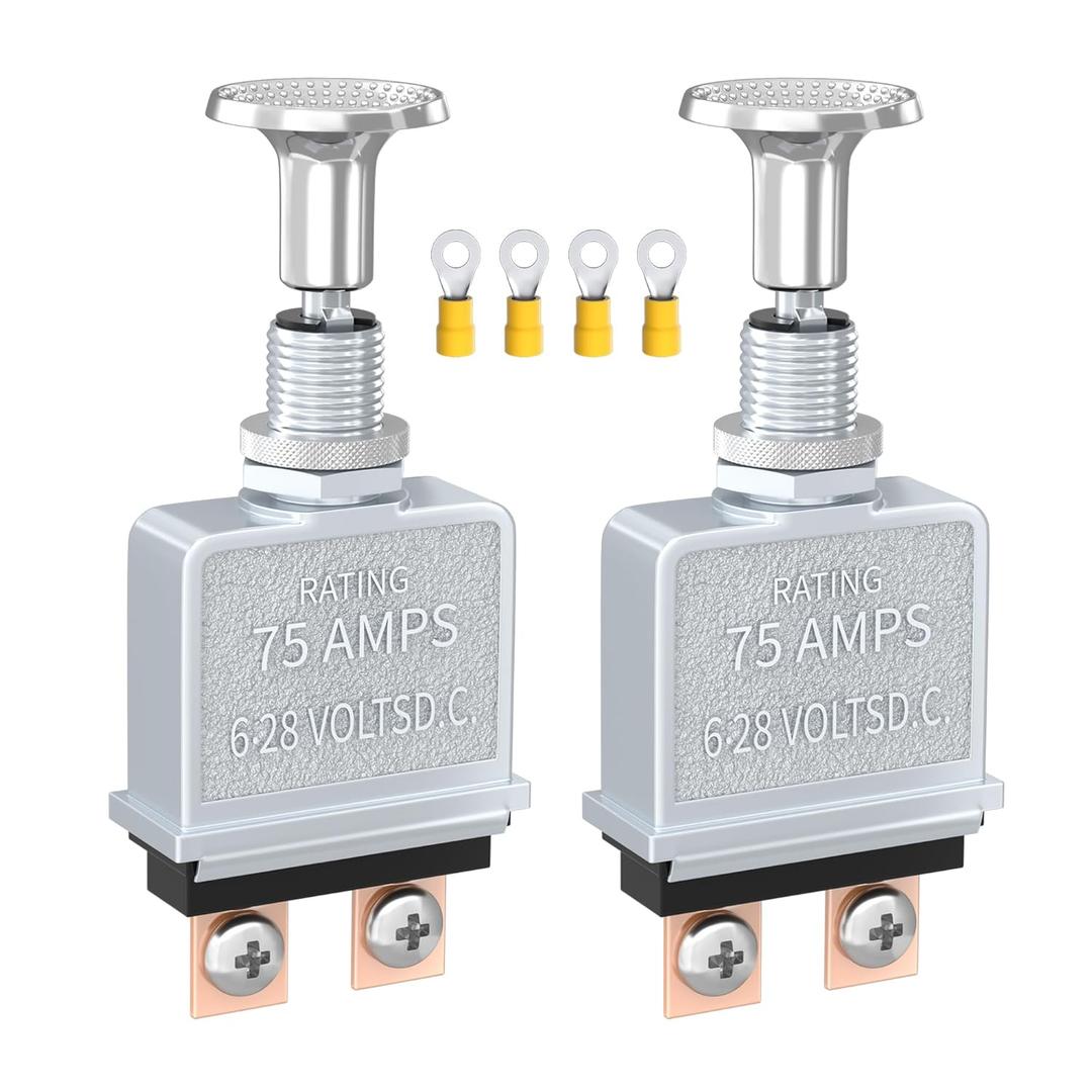 Joinfworld Push Pull Switch Heavy Duty 75 Amp Pull Switch 6-28V DC 2 Position Spst On/Off for Automotive, Trucks, Off-Road - 2Pcs
