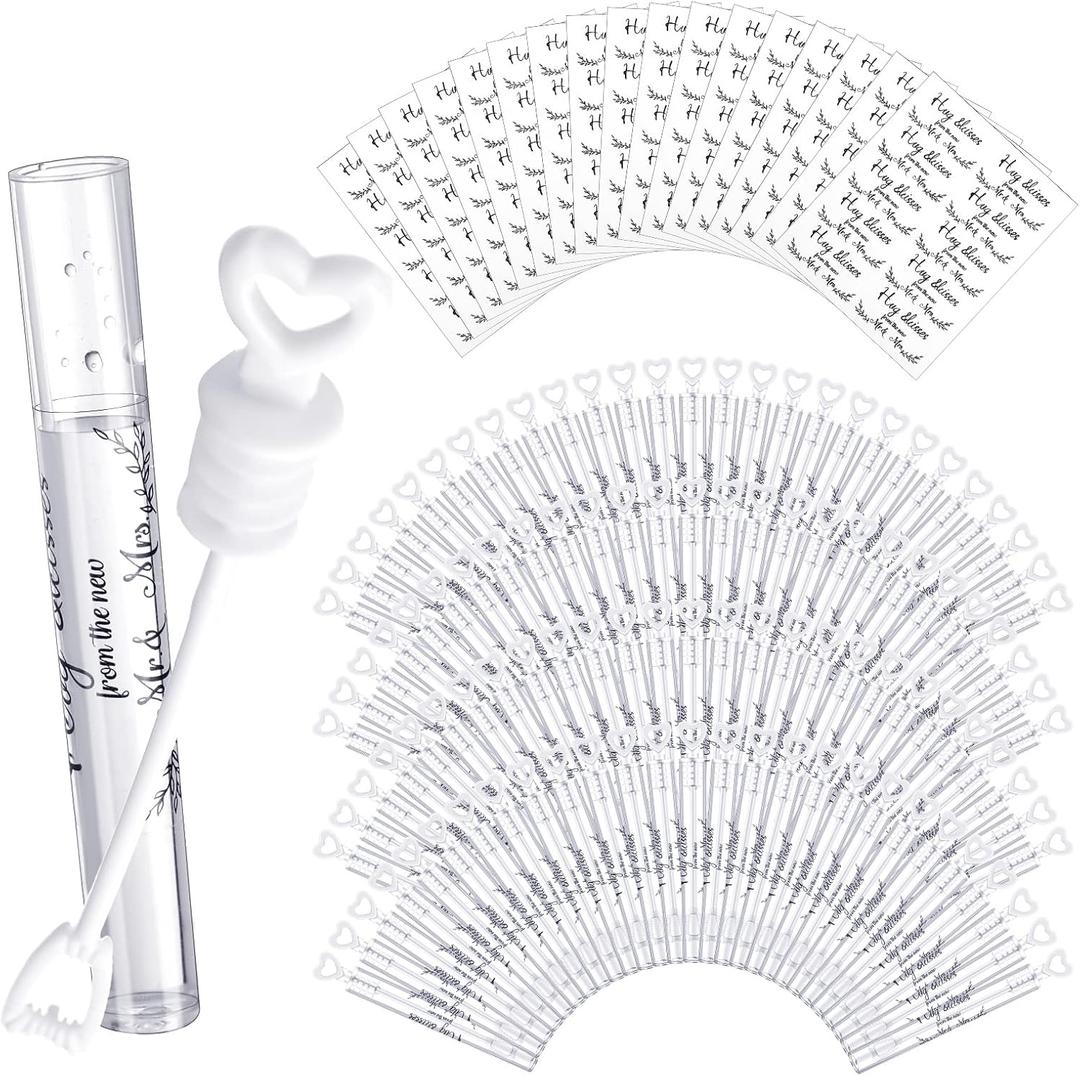 Kathfly 200 Pcs Mini White Heart Bubble Wand Party Favors with 200 Stickers Bulk Mini Bubbles for Wedding Send Off, Anniversaries, Celebrations, Birthday, Special Festival Gift for Couple, No Liquid