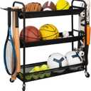 STORAGE MANIAC Basketball Rack 3-Shelf Training Stand Ball Holder Sports Ball Cart Garage Organizer Ball Basket Storage, Ball Rack for Garage or Gym, Indoor & Outdoor Sports Equipment Organizer