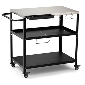 GVGBUK Outdoor Grill Cart Table, Pizza Oven Stand with Casters, Silver
