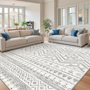 Miukiki 9x12 Area Rug for Living Room Moroccan Washable Rugs Non Slip Indoor Floor Carpet Foldable Large Soft Area Rug for Dining Room Bedroom with Low Pile(Grey,9'x12')