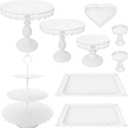 Set of 9 Cake Stands Metal Cupcake Stand Set Multiple Styles Candy Fruit Display Tower Dessert Plate Cake Serving Tray for Birthday Party Wedding Anniversary Baby Shower Engagement (White)