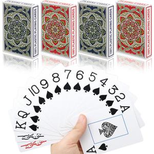 Plastic Waterproof Playing Cards 4 Pack Poker Card Jumbo Large Print Playing Cards for Adults Seniors Bulk Decks of Cards Set Poker Cards