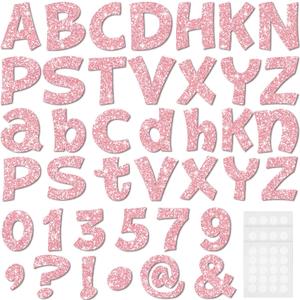 Colarr 216 Pcs Glitter Bulletin Board Letters for Classroom Number Alphabet Punctuation Symbol Cutout 4'' Die-Cut Poster Letter with Adhesive Dot School Party Holiday Decor Display(Light Pink)