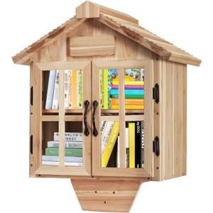 Little Library Box Outdoor Free Library Kit, Updated Double Doors Literature Little Library Box, Wood Cabinet Book Storage for DIY Nameplate, Neighborhoods, Community, Schools Sharing Books
