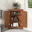 Corner Storage Cabinet with Two Doors and Adjustable Shelf, Freestanding Floor Space Saver for Bathroom, Living Room or Kitchen, Brown
