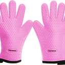KITCHEN PERFECTION Silicone Smoker Oven Gloves -Extreme Heat Resistant BBQ Gloves-Handle Hot Food Right on Your Grill Fryer & Pit|Waterproof Grilling Cooking Baking Mitts|Superior Value Set+3 Bonuses (One Size Fits Most, Pink)