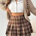 Floerns Women's Plus Size Plaid Print High Waist Mini Skirt Uniform Pleated A Line Skirts (Brown, XL)