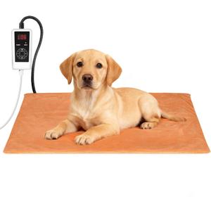 RIOGOO Pet Heating Pad, Electric Heating Pad for Dogs and Cats with Timer, 6 Level Adjustable Temperature Dog Heated Blanket (Brown, M:25''x12.5)