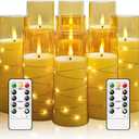 Flameless LED Candles with Timer 9 Pc Flickering Flameless Candles for Romantic Ambiance and Home Decoration Stable Acrylic Shell,with Embedded Star StringBattery Operated Candles, Gold