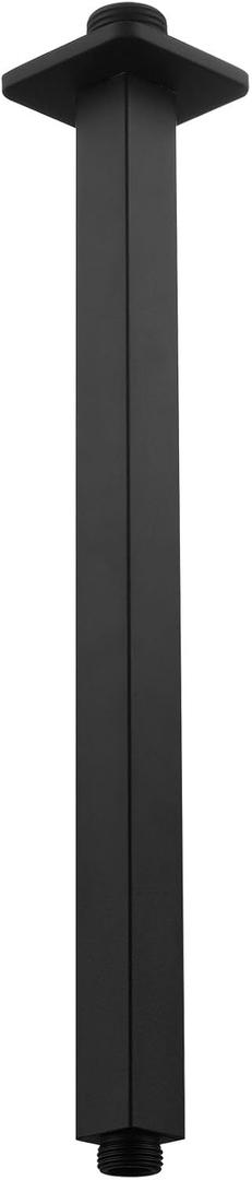 Voolan Shower Arm with Flange, Ceiling Mounted Fixed Shower Pipe, Bathroom Straight Rain Shower Replacement Arm, Universal Connection 1/2 NPT (16 Inch Square, Matte Black)