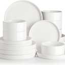 Sweejar Porcelain Dinnerware Sets for 6, 18 Pieces Ceramic Plates and Bowls Set, Classic Modern Simple Kitchen Dinner Dining Ware Set, Dishwasher and Microwave Safe Dishes Sets(Pure White)