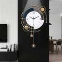 Decorative Wall Clock for Living Room, Silent Quality Quartz Non-Ticking Battery Operated, Metal Modern Large Wall Clocks with Pendulum for Kitchen Home Bathroom Bedroom Wall Decor,14.9x25.5inch