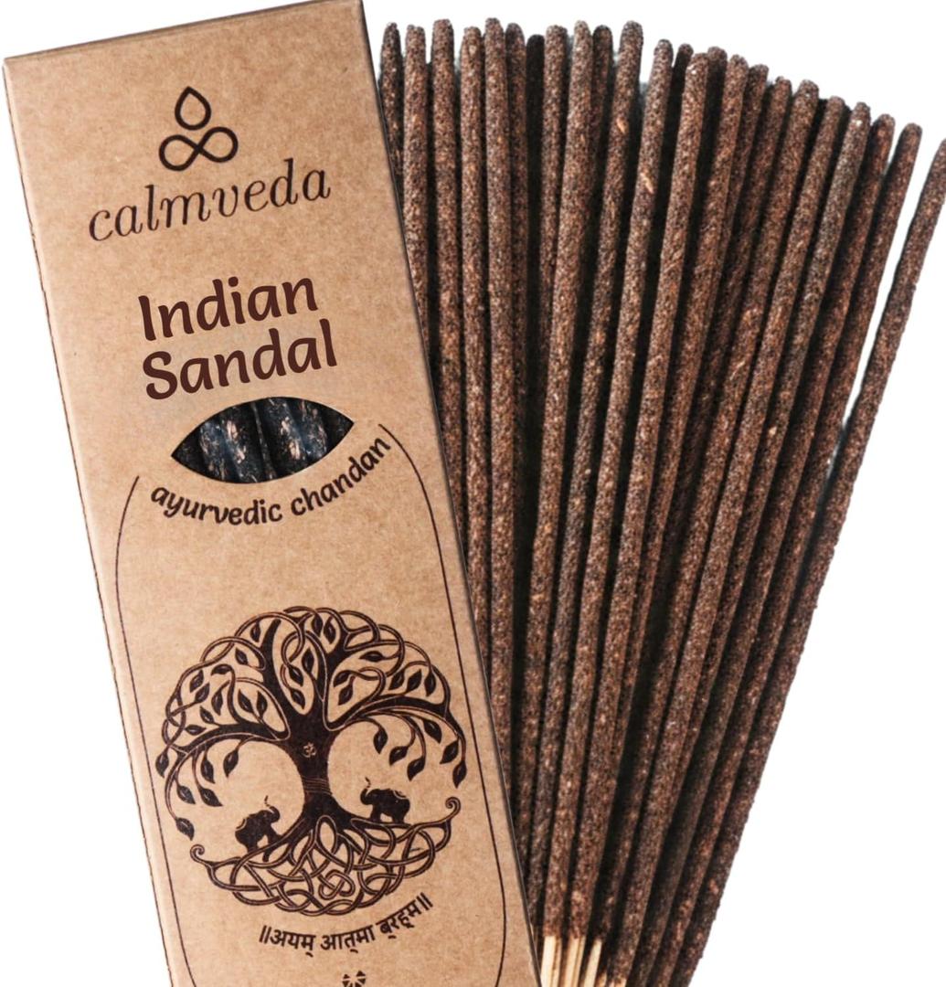 Ayurvedic Sandalwood Incense Sticks Natural - for Meditation Incense (24+ Smudge Sticks, 9 Inches) Thick Resin Natural Incense with Indian Sandalwood | Auspicious Spiritual Incense for Calming Self