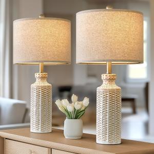 24.75'' Farmhouse Ceramic Table Lamp Set of 2 for Bedroom Living Room Vintage Traditional Rustic Modern White Nightstand Bedside Lamps