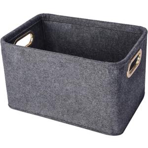 Collapsible Storage Bins Foldable Felt Fabric Storage Basket Organizer Boxes Containers with Handles Metal Handles for Nursery Toys,Kids Room,Clothes,Towels,Magazine (13.9L9.6W8.2H, Dark grey)