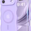 3 in 1 Magnetic for iPhone Air Case, Cute Wavy [Full Camera Protection] [Fit for MagSafe] 1X Screen Protector+1X Wrist Strap, Anti-Slip Trendy Women Girly Case for iPhone 17 Air 6.6", Light Purple