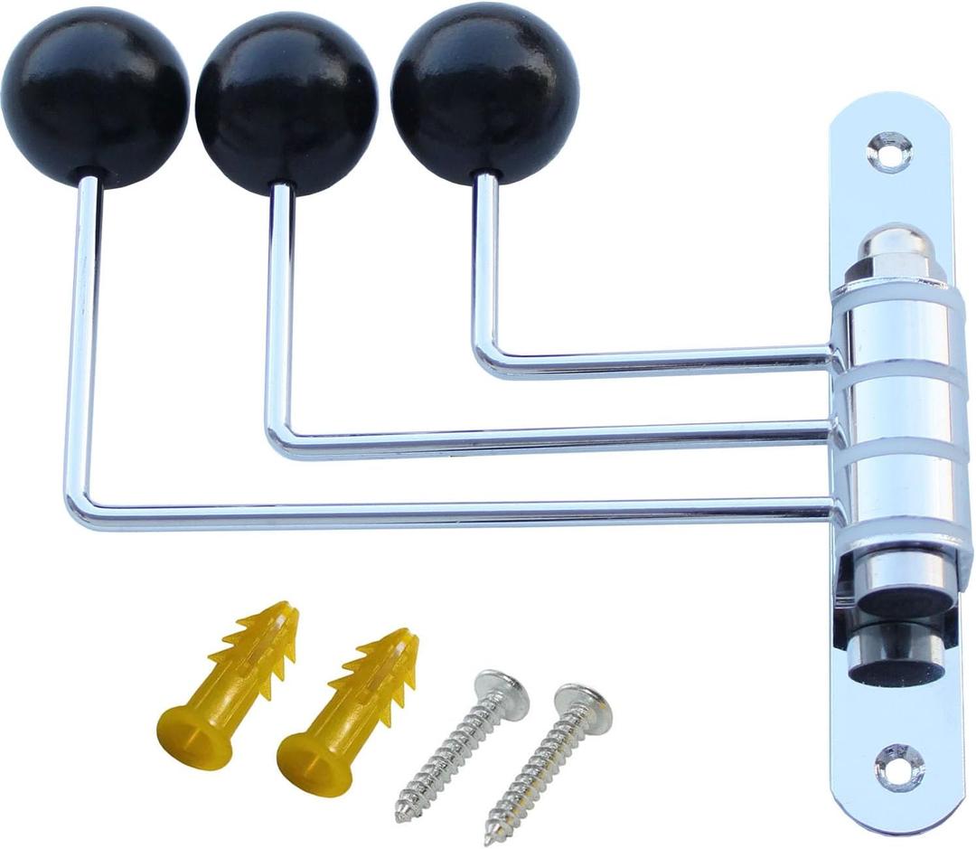 Decorative Wall Hook Swivel Metal Coat Rack with Black Wood Decor Balls Cute Foldable Storage Hooks for Hanging Towel Girls Hair Ring Kids Hats Bags in Bathroom Bedroom, Wall Mounted, Black