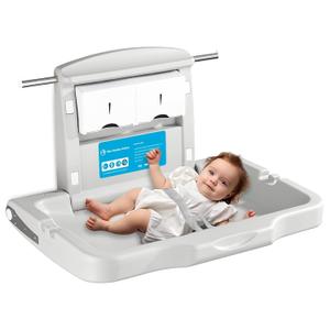 Baby Changing Station Wall Mounted: Horizontal Diaper Changing Table Foldable Diaper Tables with Safety Strap, ADA Complaint for Commercial Bathroom/Nursery/Public Restroom