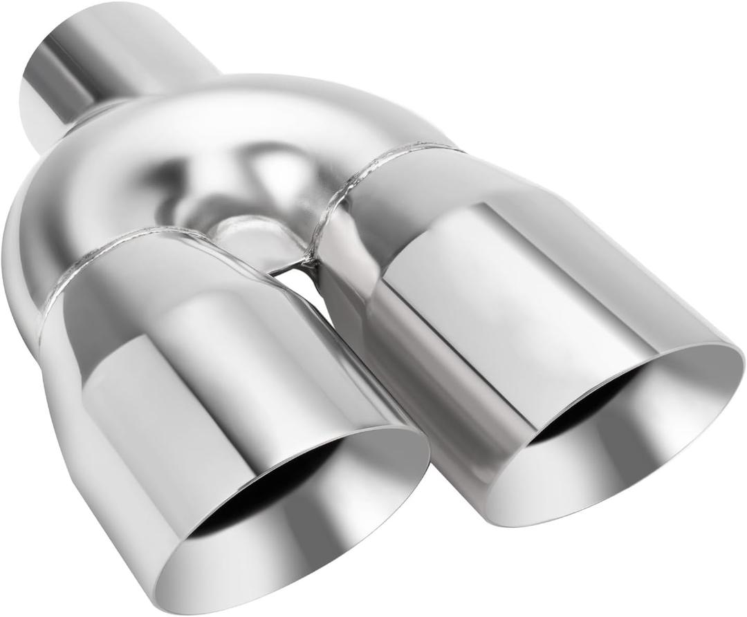 LCGP Dual Exhaust Tip 3 inch Inlet 4 inch Outlet 12" Length Universal Polished 304 Stainless Exhaust Tip Tailpipe for Car Truck Double Wall Weld-on Angle Cut (Left)