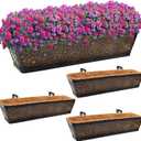 Halatool 4 Pack 30 Inch Window Box with Coco Liner Sturdy Metal Deck Railing Planter with Coconut Coir Basket Liners for Windowsill Fence Porch Balcony and Patio Outdoor Indoor Lawn