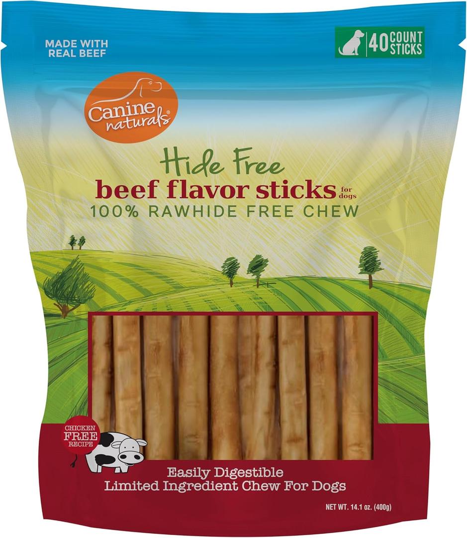 Canine Naturals Beef Chew - Rawhide Free Dog Treats - Made with Real Beef - Poultry Free Recipe - All-Natural and Easily Digestible - 40 Pack of 5 Inch Stick Chews