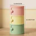 3 Tier Round Nightstand with Drawers, Plastic Pink Nightstand Modern Round Bedside Table with Handles and Sliding Door for Bedroom, Living Room, 12.59 x 12.59 x 22.44 inches
