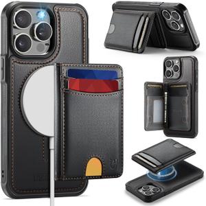 for iPhone 15 Pro Max Wallet Case Compatible with Magsafe, RFID Blocking Magnetic Card Holder Detachable Kickstand Detachable Shockproof Phone Cover, Black