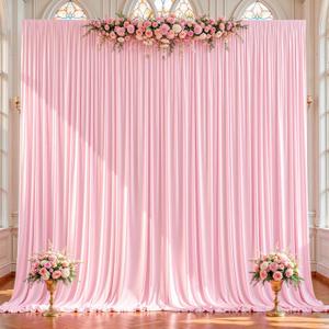 2 Panles Baby Pink Backdrop Curtains - Wrinkle Free Fabric Backdrop Curtain for Photoshoot, 10FT Wedding Party Photo Backdrop Drapes for Birthday Baby Shower Photography Stage Background Decorations