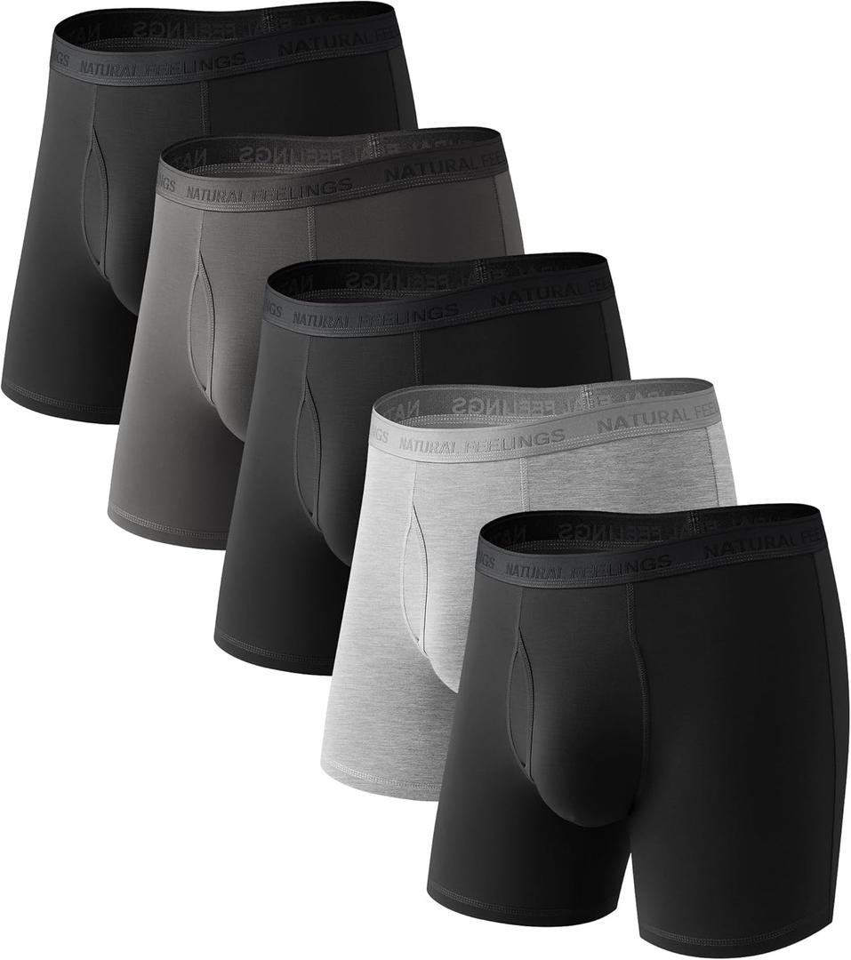 Natural Feelings Men's Underwear Viscose from Bamboo Boxer Briefs Underwear Pack for Men (Large, 6: Black Grey)