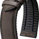 BINLUN Nylon Silicone Watch Bands 18mm 19mm 20mm 21mm 22mm Quick Release Canvas Rubber Hybrid Watch Strap Replacement Watchband for Men Women 9 Colors Silver/Black Buckle (Dark Brown-Silver)