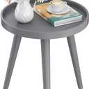 Apicizon Round Grey Side Table, Tray Nightstand Coffee End Table for Living Room, Bedroom, Small Spaces, Easy Assembly Bedside Table, 15 x 18 Inches