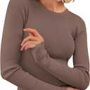 PRETTYGARDEN Womens Long Sleeve Shirts Ribbed Knit Fitted Cute Tops for Women Trendy Basic Pullover Shirt Fall Clothes (Beige, XXL)