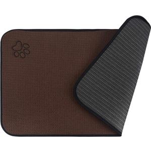 SINLAND Microfiber Extra-Large Pet Food Mat Dish Drying Mat Dog Feeding Mats Pet Bowl Mat with Anti-Skid Backing 21 Inch x 32 Inch Brown