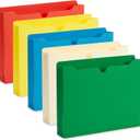 Blue Summit Supplies 2 Inch File Jackets, Expandable Folders, Heavy Duty 2 Inch Expansion Pocket File Folders Letter Size, Assorted Colors, Reinforced Straight Cut Tab,25 Pack