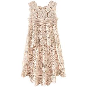 PUWEI Women's Hollow Out Hi-Low Tank Top Floral Crochet Swimsuit Bikini Cover Up One Size