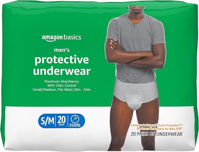 Amazon Basics Incontinence Underwear for Men, Maximum Absorbency, Small/Medium, 20 Count (1 Pack)