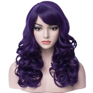 BERON Dark Purple Wig - Long Curly Wavy Wig with Bangs for Women's Halloween Cosplay & Party Costume