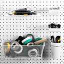 Sieral 30 Pcs Pegboard Organizer Accessories Kit Includes Peg Board Shelving Storage Basket Organizer Bins Hooks Loops Cup with Cup Holder for Garage Room Wall Attachments Tools(White, Silver)
