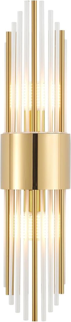 Modern Gold Crystal Wall Sconce, Gold Wall Light Vertical Rod DesignVintage Looking Gold Metal Wall Sconce, for Living Room, Bedroom, Bathroom, Vanity, Staircase, Hallway (One set gold)