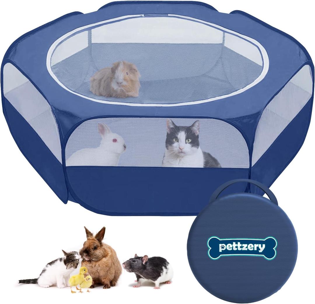 Small Animal Playpen with Zippered Top, Portable Waterproof Pet Cage (47"x23") for Kitten, Bunny, Guinea Pig, Hamster, Chicken Brooder, Indoor & Outdoor Exercise Pen, Foldable Design (Navy)