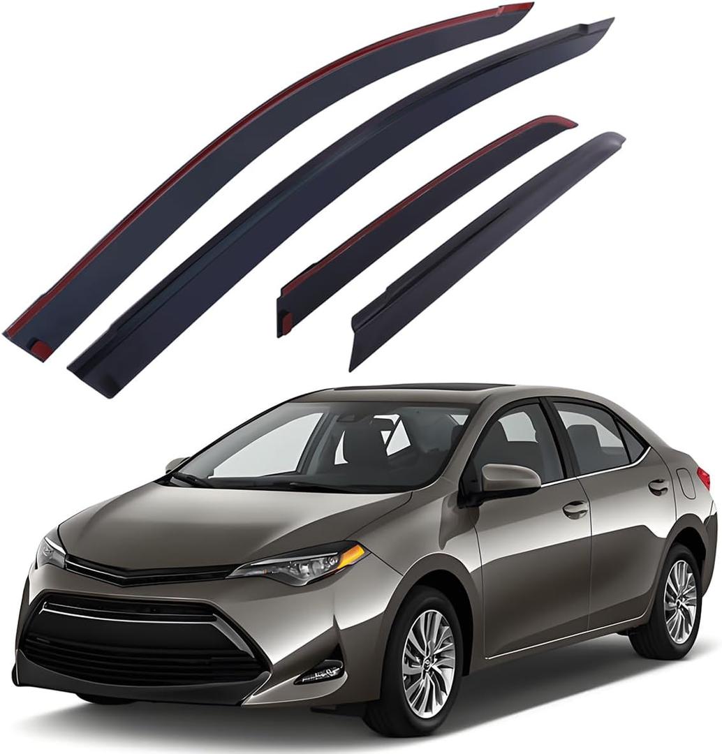 Lightronic Extra Durable Outside-Mount Auto Vent Window Visor, Fits 2014-2019 Toyota Corolla Sedan (EXCLUDES Hatchback), UV Protection Rain Guard, Original Wind Deflector, No-Drill, Dark Smoke, 4Pcs