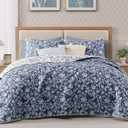 BLOOMHAVEN Quilt Set Queen Size, Oxford Blue Floral Quilt Sets, Reversible Bedspread Lightweight and Breathable for All Seasons, Soft Quilted Bedspread with 2 Pillow Shams
