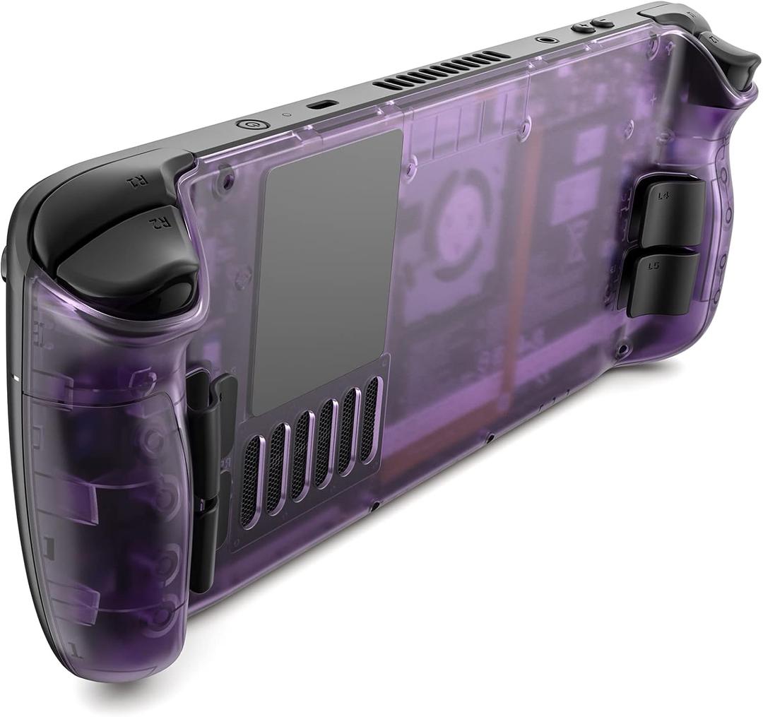 JSAUX Transparent Back Plate for Steam Deck, DIY Clear Edition Replacement Shell Case Compatible with Steam Deck, Buttons with Three Different Heights and Feel - PC0106 [Purple]